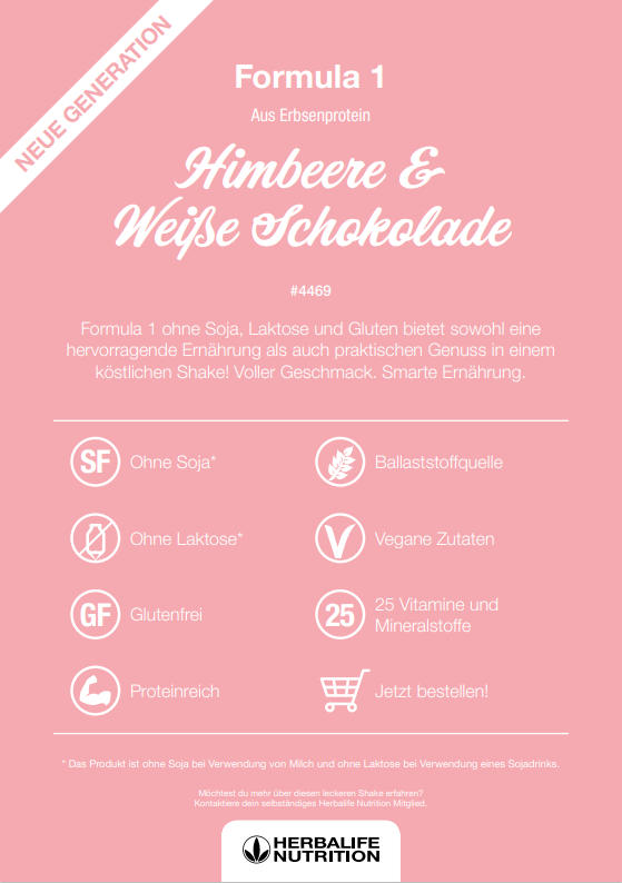 Herbalife - Formula 1 ohne Soja, Laktose und Gluten Himbeere & weisse schokolade